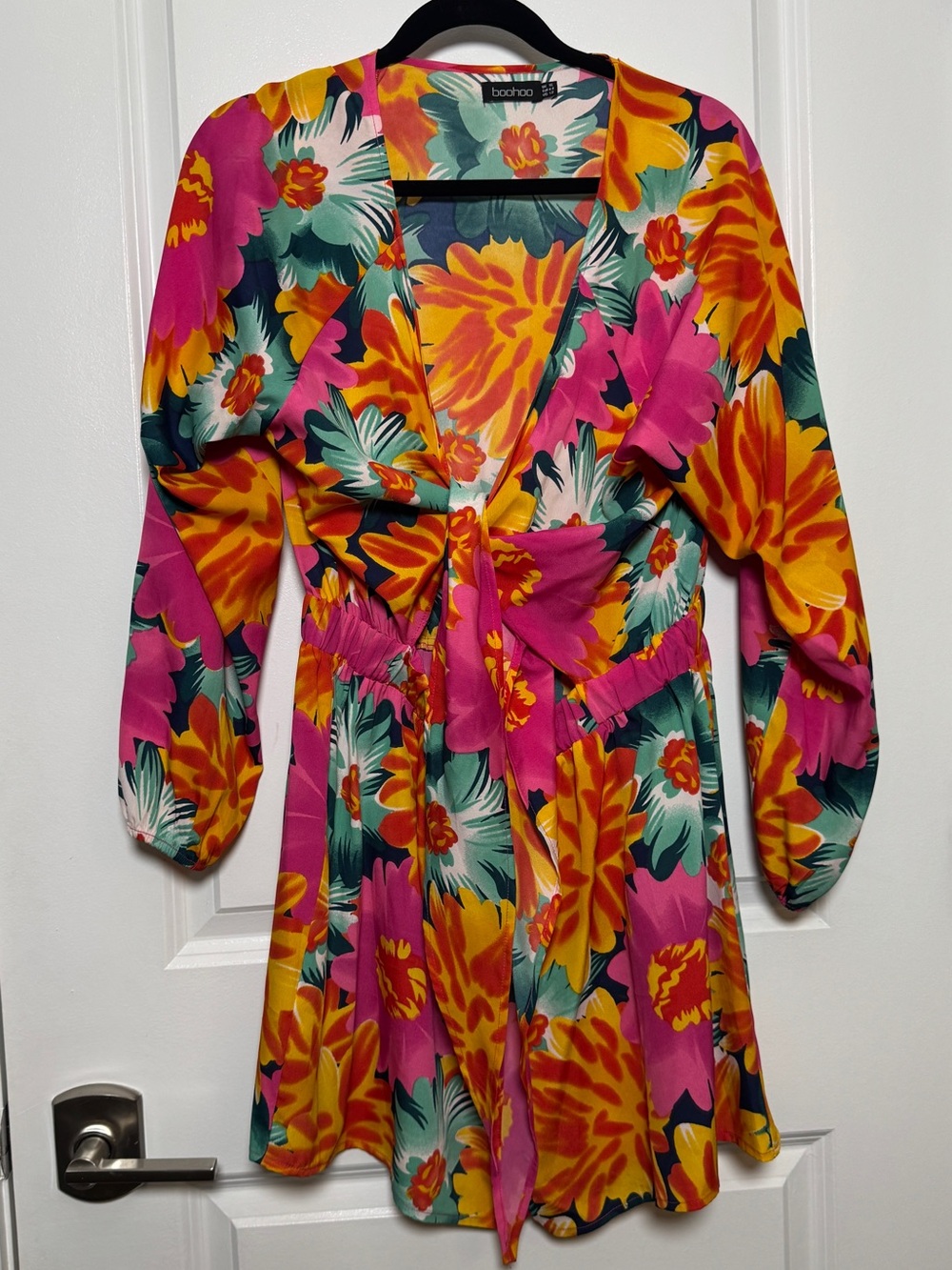 Boohoo Bright Tropical Floral Dress - Pink, Yellow & Teal